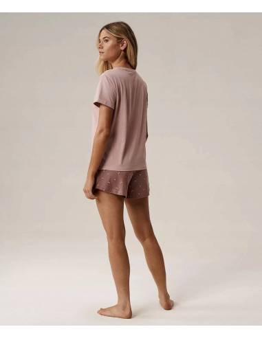 Piżama damska różowy brązowy krótki rękaw...