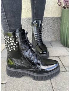 Trapery skóra naturalna lakierowana glany cyrkonie ozdoba... 2