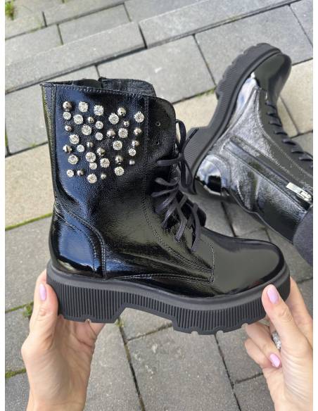 Trapery skóra naturalna lakierowana glany cyrkonie ozdoba Exquisite 1383