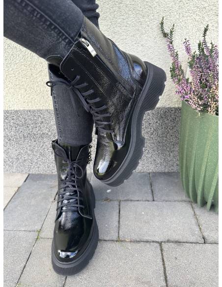 Trapery skóra naturalna lakierowana glany cyrkonie ozdoba Exquisite 1383