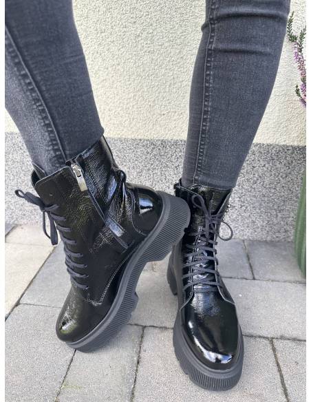 Trapery skóra naturalna lakierowana glany cyrkonie ozdoba Exquisite 1383