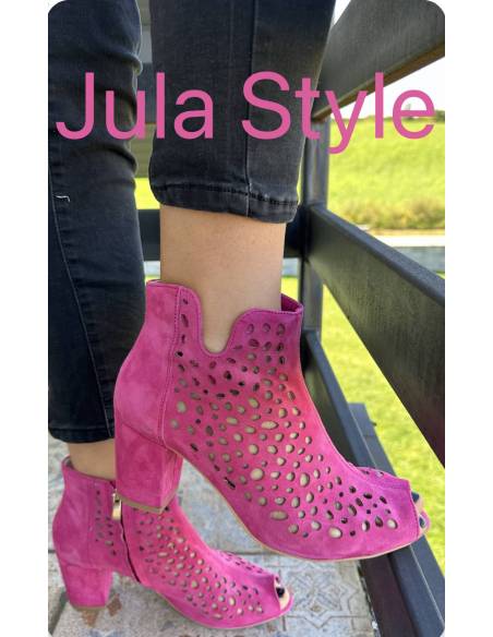 Botki skóra ażur fuksja Exquisite 1184