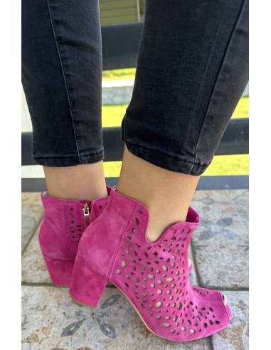 Botki skóra ażur fuksja Exquisite 1184