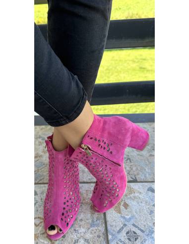 Botki skóra ażur fuksja Exquisite 1184