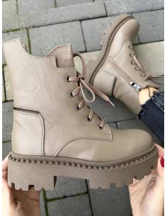 Trapery damskie beż brąz skóra naturalna ocieplane... 2