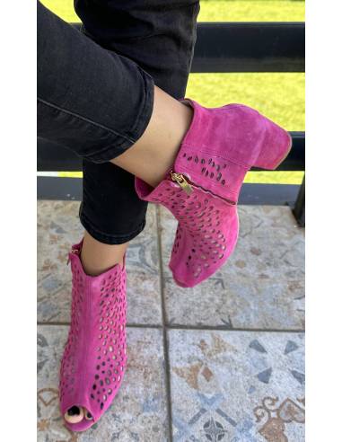 Botki skóra ażur fuksja Exquisite 1184