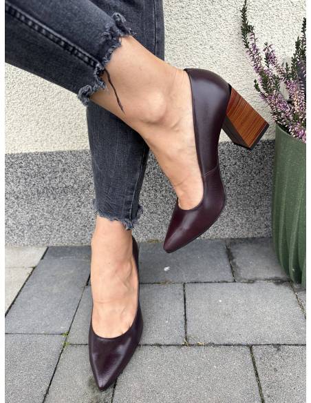 Czółenka szpic skóra lico ciemny fiolet obcas Laura Messi Jula Style 2359