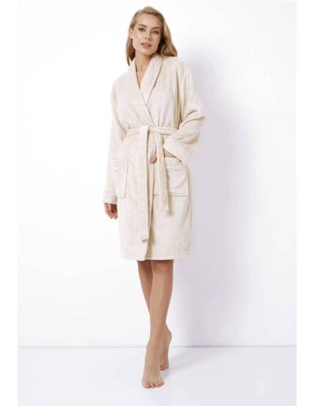 Szlafrok damski beż nude beige do kolana gift ciepły miękki Aruelle ZAHRA