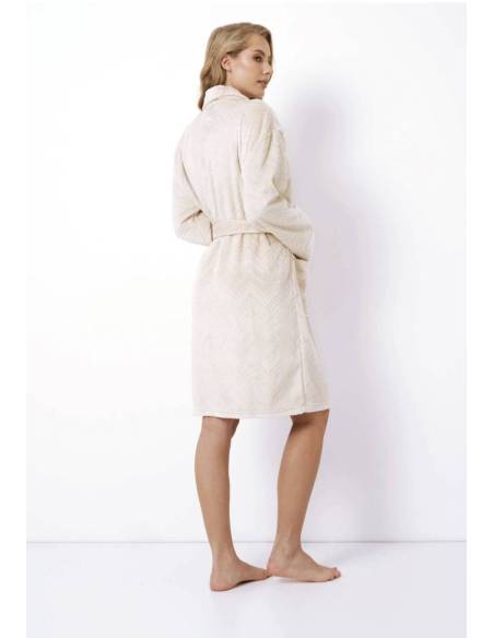 Szlafrok damski beż nude beige do kolana gift ciepły miękki Aruelle ZAHRA