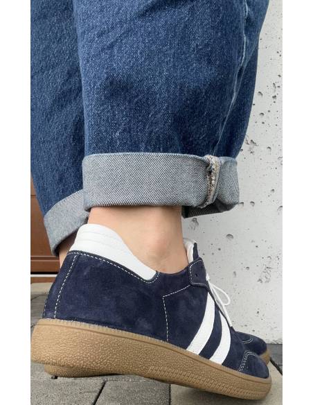 Adidasy damskie niebieskie granatowe skóra naturalna zamsz Kampa N 1068