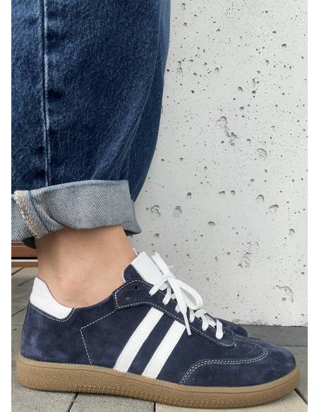 Adidasy damskie niebieskie granatowe skóra naturalna zamsz Kampa N 1068
