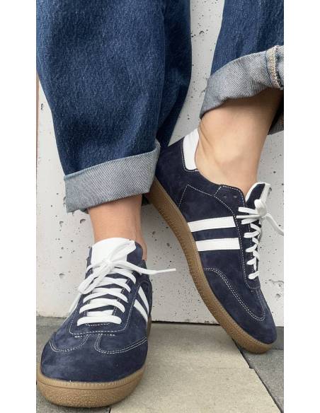 Adidasy damskie niebieskie granatowe skóra naturalna zamsz Kampa N 1068