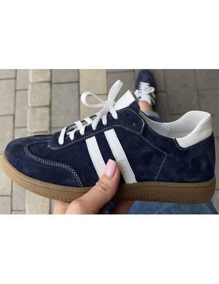 Adidasy damskie niebieskie granatowe skóra naturalna zamsz Kampa N 1068