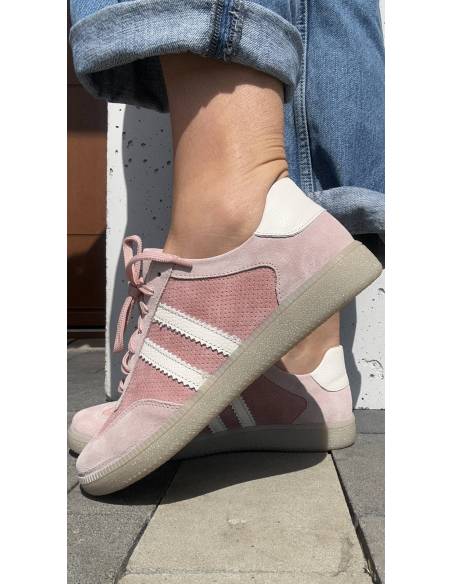 Adidasy damskie różower pudrowe skóra naturalna zamsz Kampa N 1394