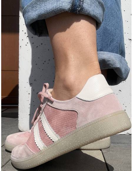 Adidasy damskie różower pudrowe skóra naturalna zamsz Kampa N 1394