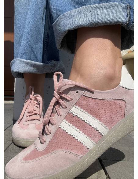 Adidasy damskie różower pudrowe skóra naturalna zamsz Kampa N 1394