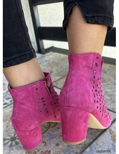 Botki skóra ażur fuksja Exquisite 1184