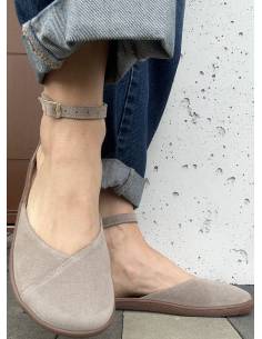 Beżowe baleriny skóra barefoot pasek na kostce płaska... 2