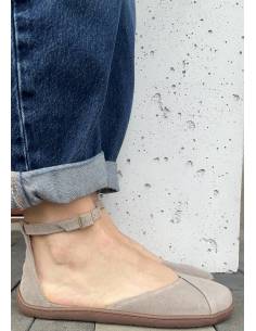 Beżowe baleriny skóra barefoot pasek na kostce płaska...