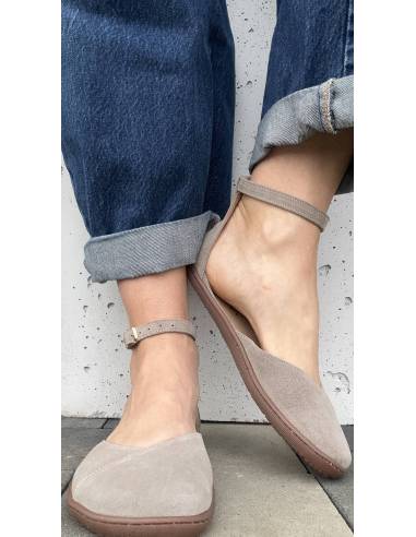 Beżowe baleriny skóra barefoot pasek na kostce...