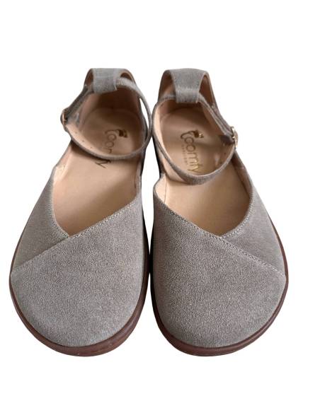 Beżowe baleriny skóra barefoot pasek na kostce płaska podeszwa Comfy 320