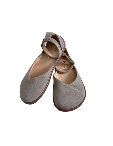 Beżowe baleriny skóra barefoot pasek na kostce płaska podeszwa Comfy 320