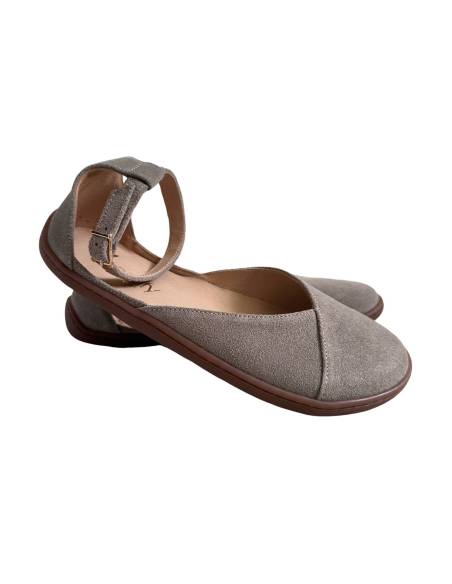 Beżowe baleriny skóra barefoot pasek na kostce płaska podeszwa Comfy 320