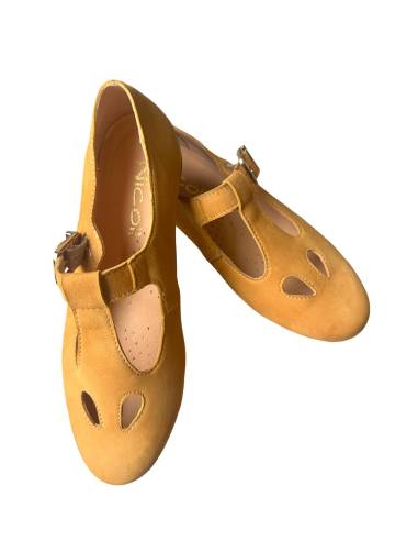 Baleriny żółte retro skóra naturalna nubuk...