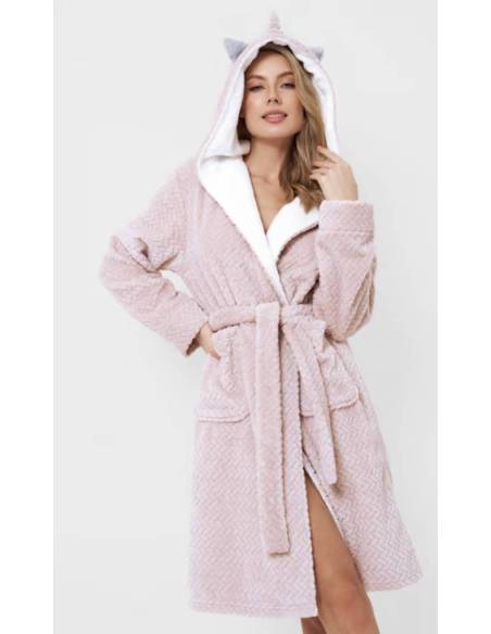 Szlafrok damski różowy pink jednorożec unicorn kaptur ciepły Aruelle Luise