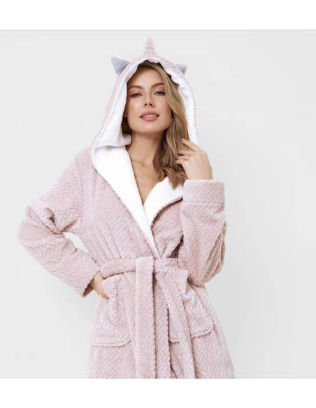 Szlafrok damski różowy pink jednorożec unicorn kaptur ciepły Aruelle Luise