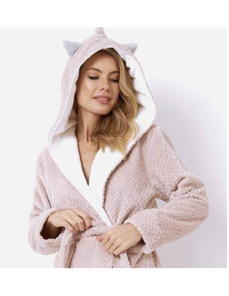 Szlafrok damski różowy pink jednorożec unicorn kaptur ciepły Aruelle Luise
