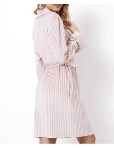 Szlafrok damski paski róż fiolet lila ciepły miły gift... 2