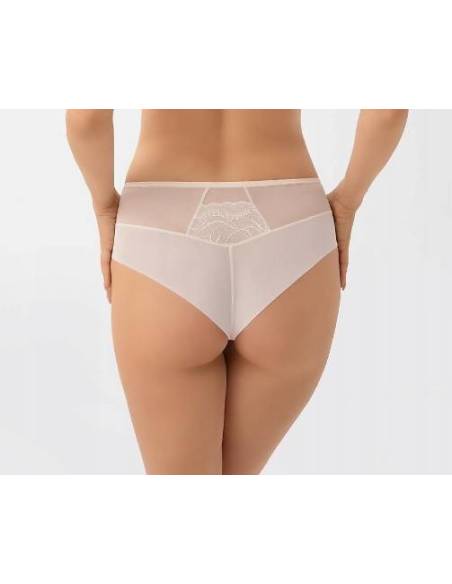Figi brazyliany beż biszkoptowe tiul koronkowe kwiatki Gorsenia Dora B011