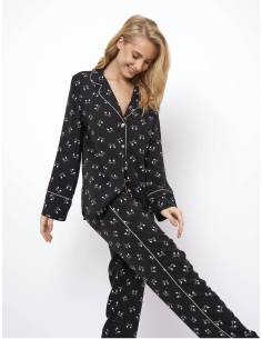 Piżama długa nogawka guziki czarna koty wiskoza prezent... 2