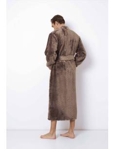 Szlafrok męski brązowy ciemny beż do łydki ciepły plusz... 2