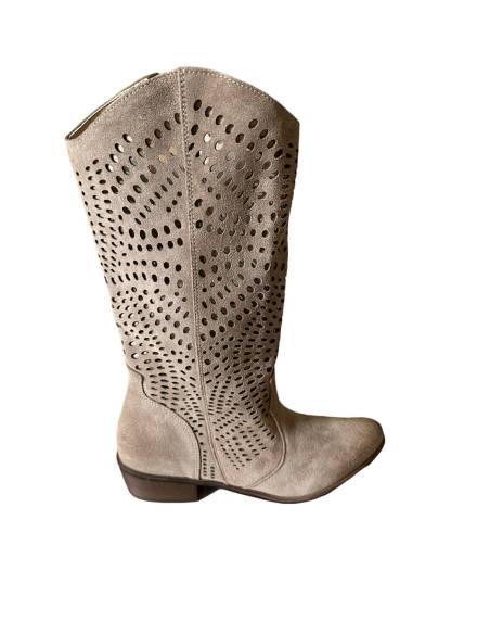 Ażurowe kozaki beżowe kowbojki skóra naturalna Exquisite 1229 Jula style