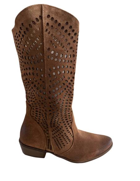 Ażurowe kozaki brązowe koniak skóra zamsz kowbojki Exquisite 1229 julastyle