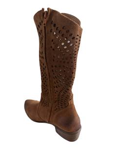 Ażurowe kozaki brązowe koniak skóra zamsz kowbojki... 2