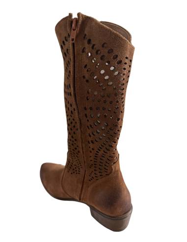 Ażurowe kozaki brązowe koniak skóra zamsz...