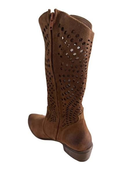 Ażurowe kozaki brązowe koniak skóra zamsz kowbojki Exquisite 1229 julastyle