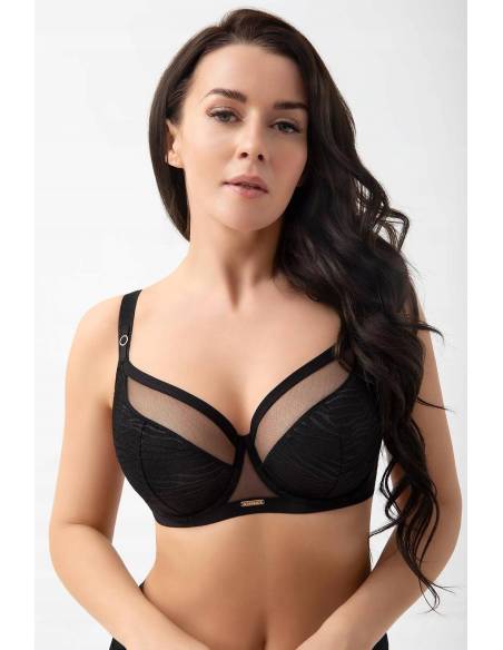 Biustonosz czarny ciemny półusztywniany semi soft tiul Gorsenia G020 Lori
