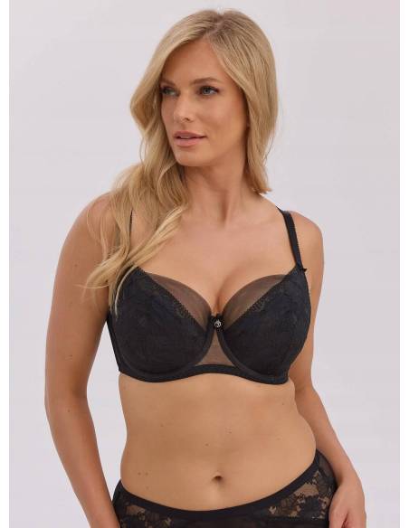 Biustonosz czarny ciemny semi soft półusztywniany koronka Gaia Claire 1358