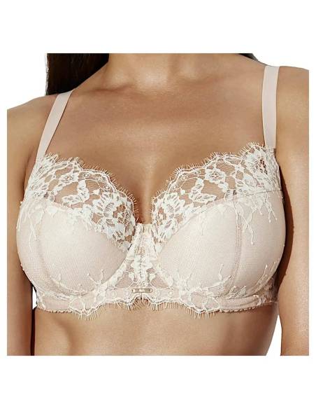 Biustonosz beżowy beige koronka kwiaty semi soft półusztywniany Ava 2293