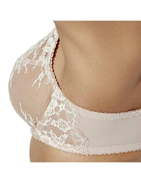 Biustonosz beżowy beige koronka kwiaty semi soft półusztywniany Ava 2293