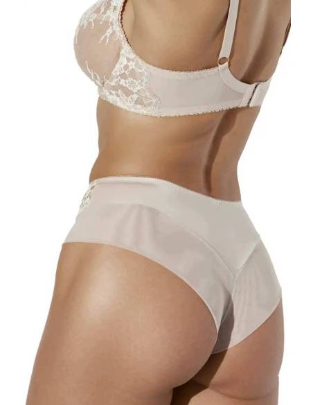 Figi damskie brazyliany beż beige koronka kwiaty tiul eleganckie Ava 2293