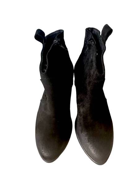 Botki czarne skóra naturalna zamsz niski obcas ażurowe Exquisite 1525