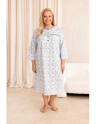 Koszula damska niebieska kwiaty rękaw 3/4 za...