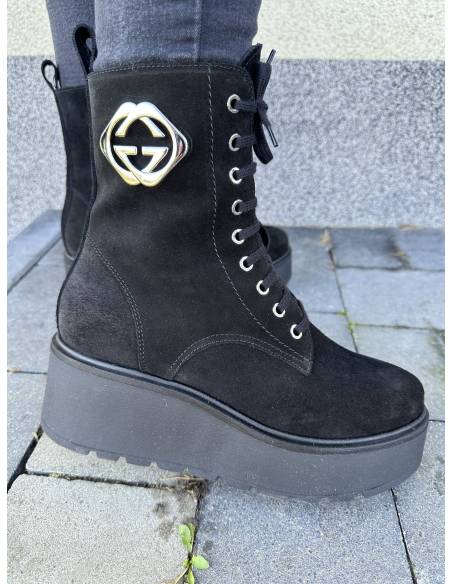 Botki czarne skóra zamsz platforma ocieplane Lucia Bosetti 1736