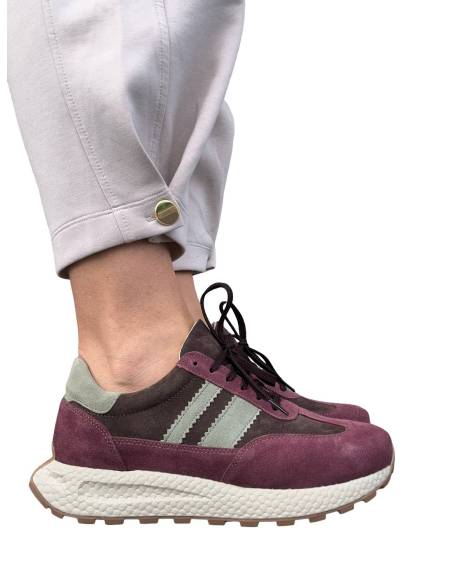 Sneakersy sportowe fioletowe brąz sznurowane skóra naturalna Kampa N 1291