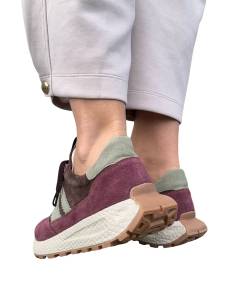 Sneakersy sportowe fioletowe brąz sznurowane skóra... 2